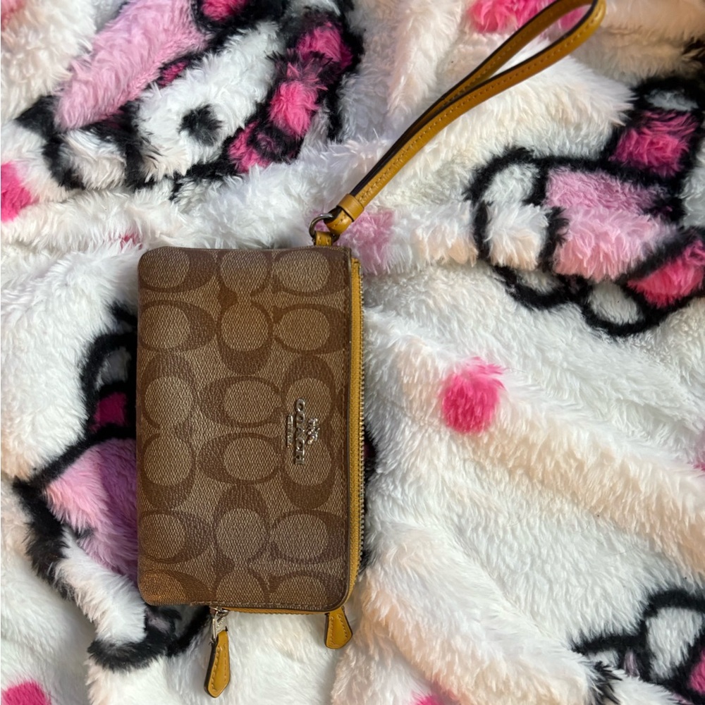 Coach Brown and Yellow Phone Wristlet